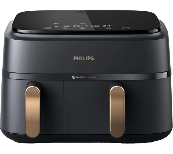 TieDex UK PHILIPS 3000 Series NA352/00 9L Dual Basket Air Fryer - Charcoal Grey & Copper