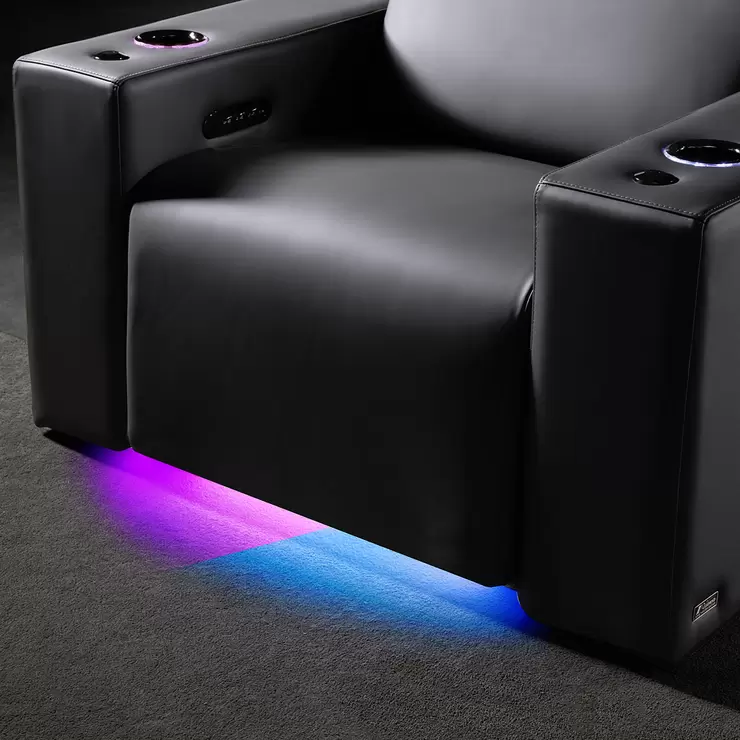 Valencia Barcelona Row of 4 Black Leather Reclining Home Theatre Seating with RGB LED - Image 3