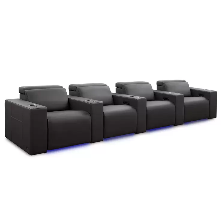 Valencia Barcelona Row of 4 Black Leather Reclining Home Theatre Seating with RGB LED - Image 8