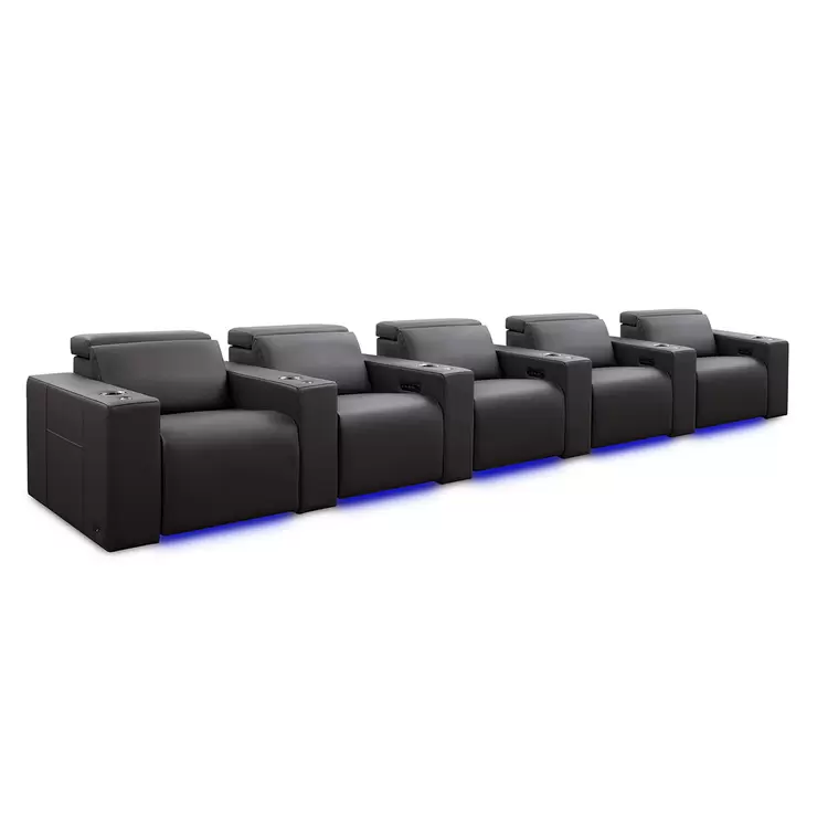 Valencia Barcelona Row of 5 Black Leather Reclining Home Theatre Seating with RGB LED - Image 8