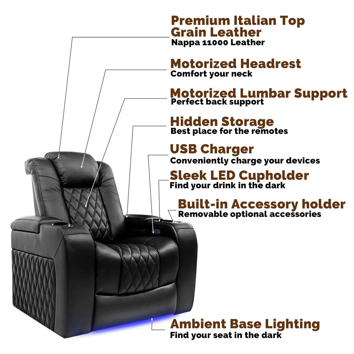 Valencia Tuscany Row of 2 Black Leather Power Reclining Home Theatre Seating - Image 8
