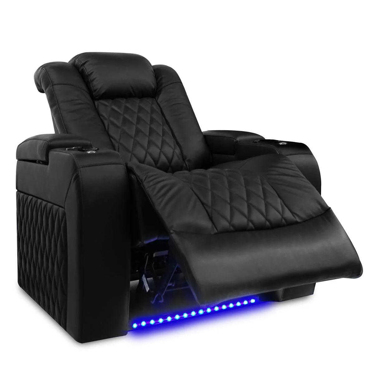 Valencia Tuscany Row of 3 Black Leather Power Reclining Home Theatre Seating - Image 4