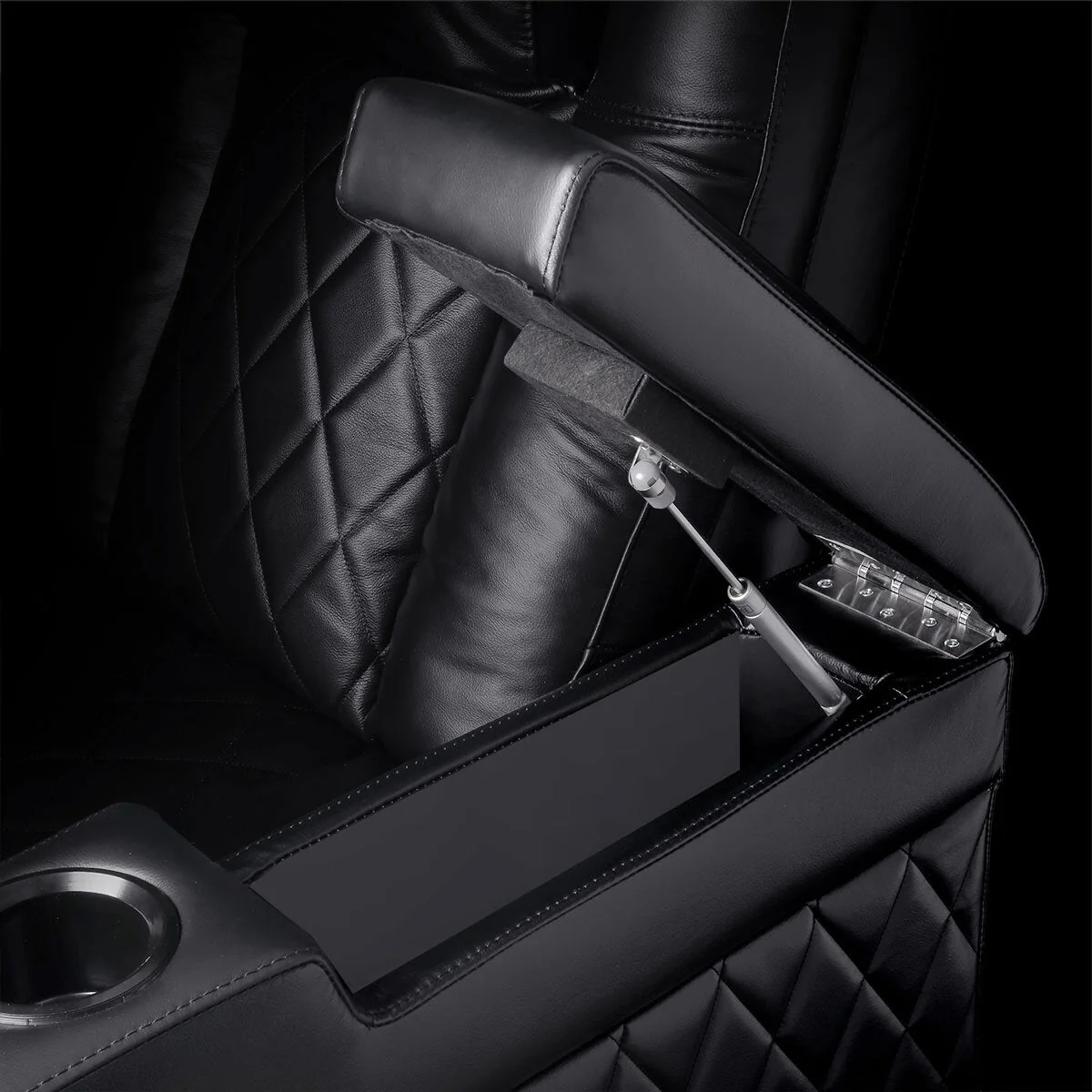 Valencia Tuscany Row of 4 Black Leather Power Reclining Home Theatre Seating with Sofa Centre - Image 7