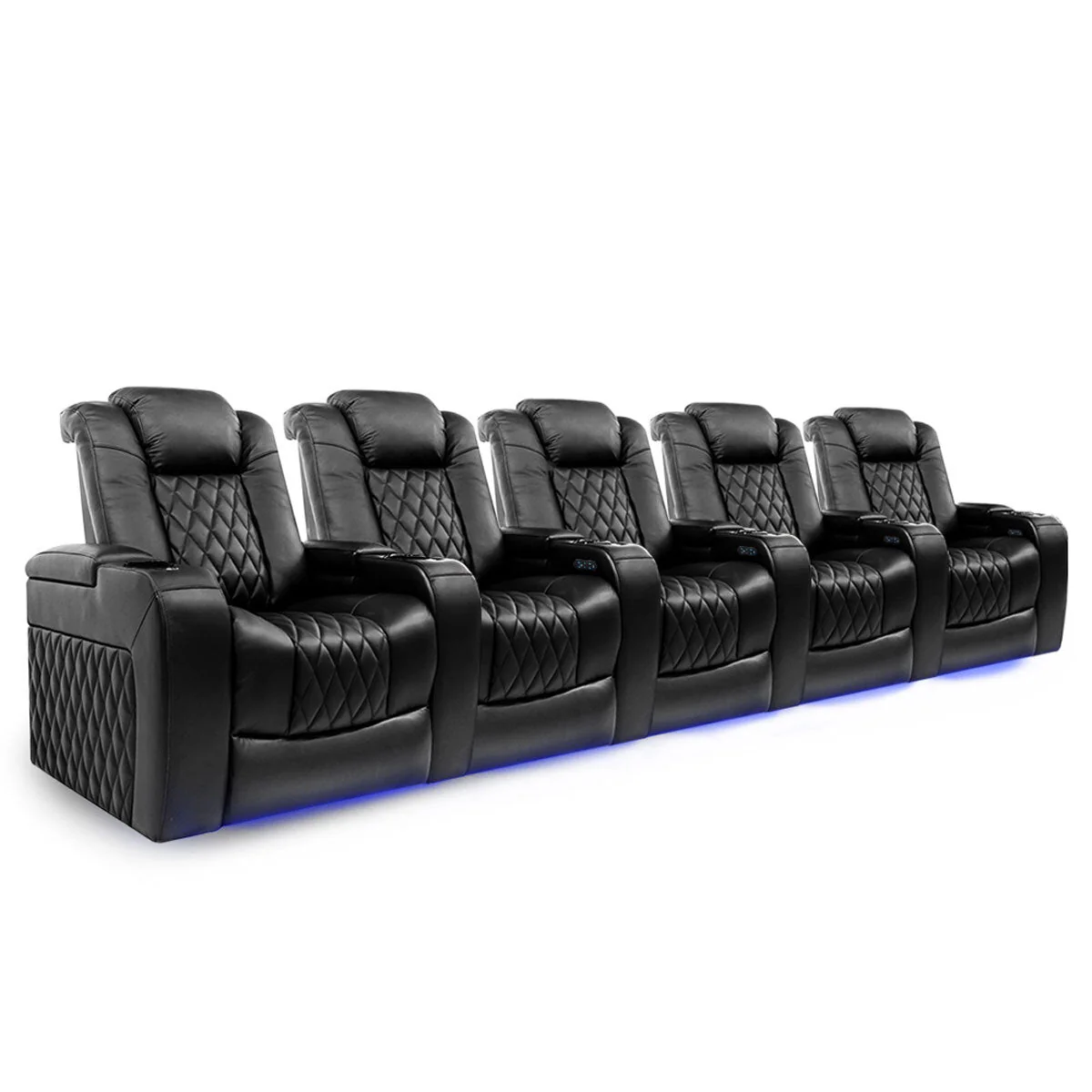 Valencia Tuscany Row of 5 Black Leather Power Reclining Home Theatre Seating - Image 3