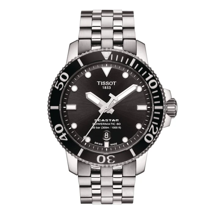 Tissot Automatic 43mm Men’s Watch with Black Material Dial, Stainless Steel Case & Bracelet, 300m Water Resistant / T1204071105100