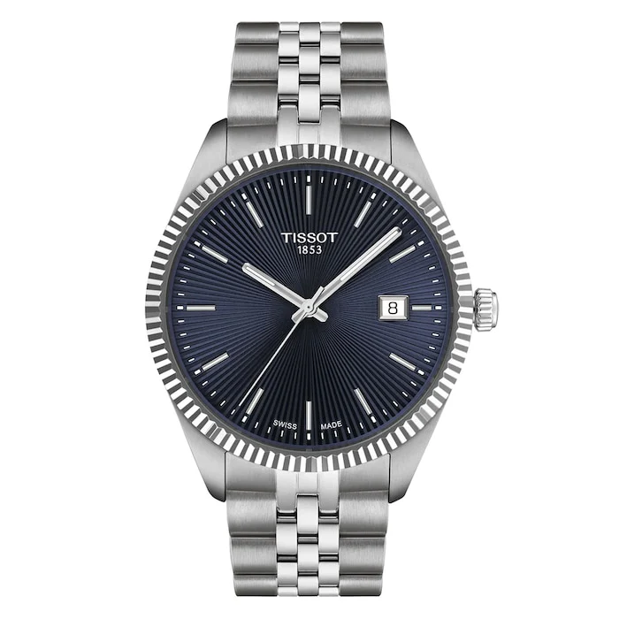 Tissot Elegance Quartz 40mm Men’s Watch with Blue Material Dial, Stainless Steel Case & Bracelet, 100m Water Resistant / T1564101104100