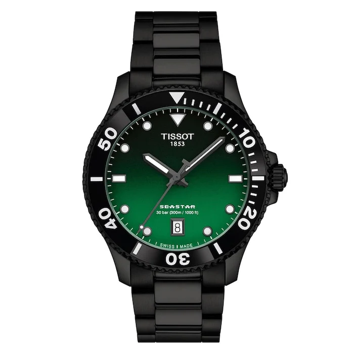 Tissot Elegance Quartz 40mm Men’s Watch with Green Material Dial, Stainless Steel Case & Bracelet, 300m Water Resistant / T1204103309100