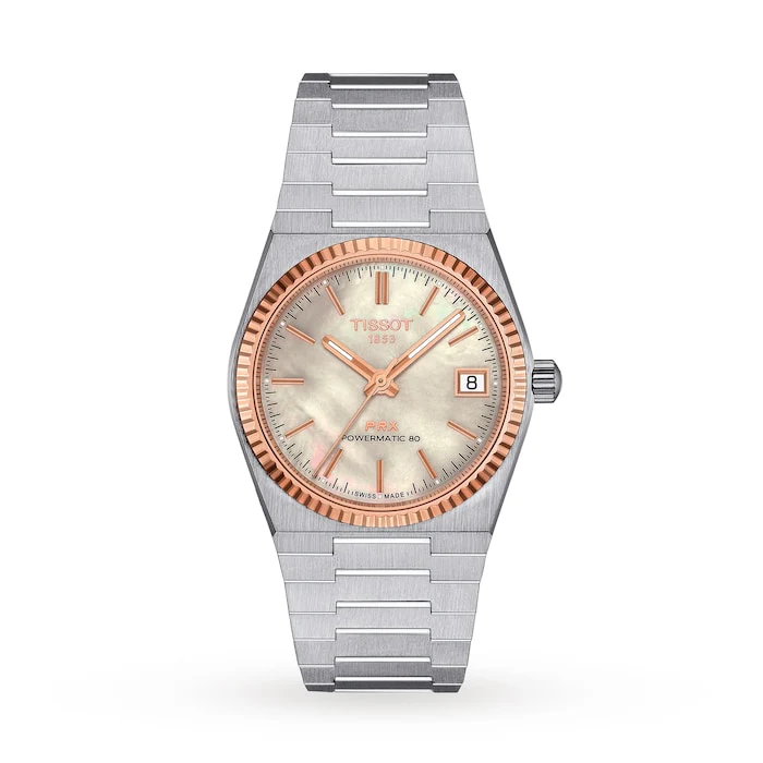 Tissot PRX Powermatic 80 35mm Steel and 18K Gold Bezel Ladies Watch Luxury Watch Swiss Made T9312074111100