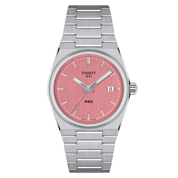 Tissot Quartz 35mm Men’s Watch with Pink Material Dial, Stainless Steel Case & Bracelet, 100m Water Resistant / T1372101133100