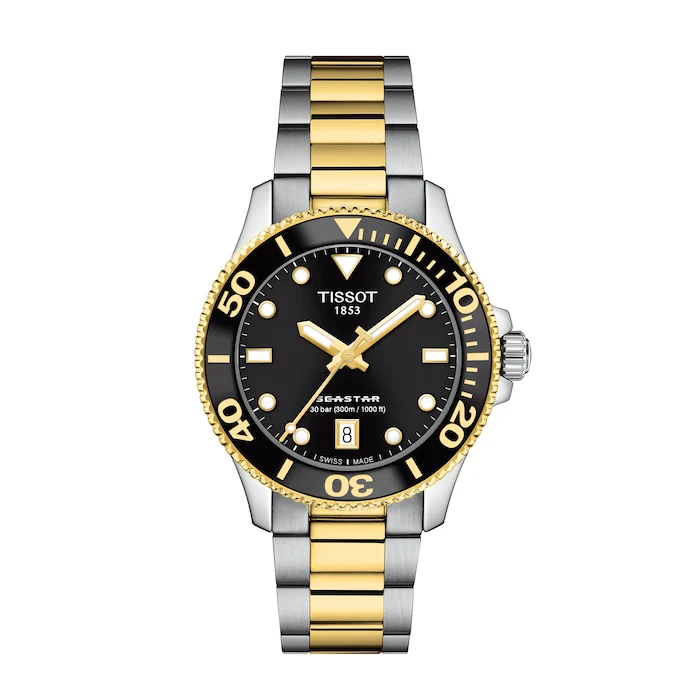 Tissot Quartz 36mm Men’s Watch with Black Material Dial, Stainless Steel Case & Bracelet, 300m Water Resistant / T1202102205100