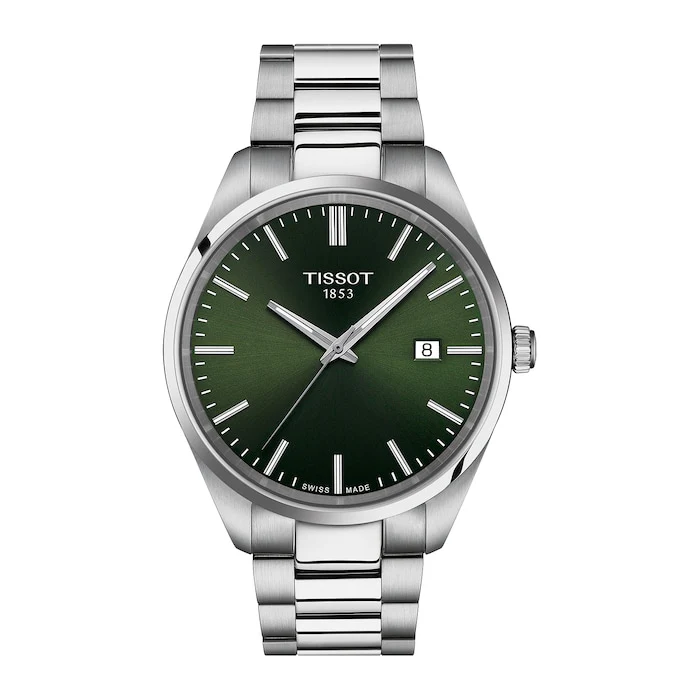 Tissot Quartz 40mm Men’s Watch with Green Material Dial, Stainless Steel Case & Bracelet, 100m Water Resistant / T1504101109100