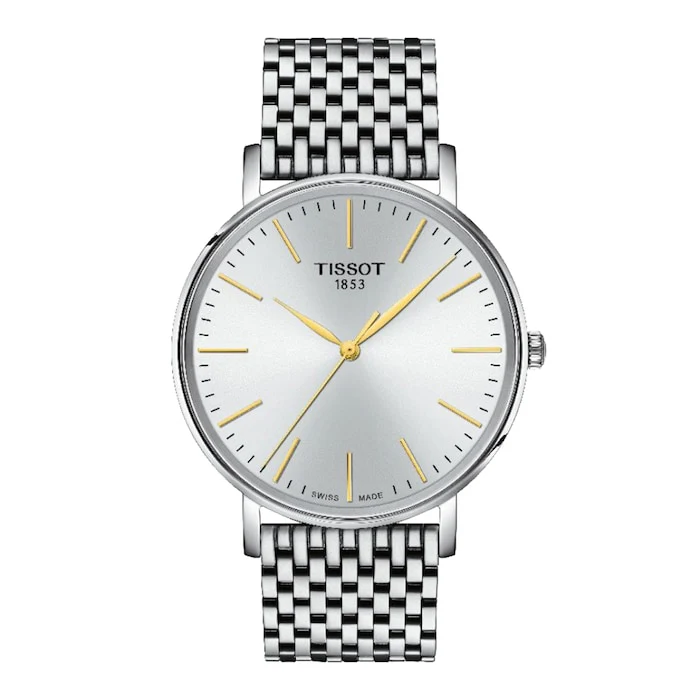 Tissot Quartz 40mm Men’s Watch with Silver Material Dial, Stainless Steel Case & Bracelet, 50m Water Resistant / T1434101101101