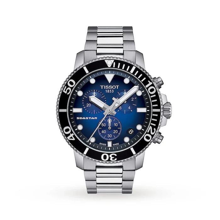 Tissot Quartz Men’s Watch with Blue Material Dial, Stainless Steel Case & Bracelet, 300m Water Resistant / T1204171104101