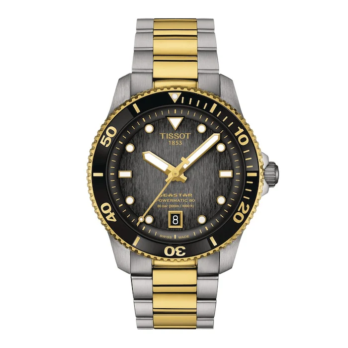Tissot Sport Automatic 40mm Men’s Watch with Black Material Dial, Stainless Steel Case & Bracelet, 300m Water Resistant / T1208072205100