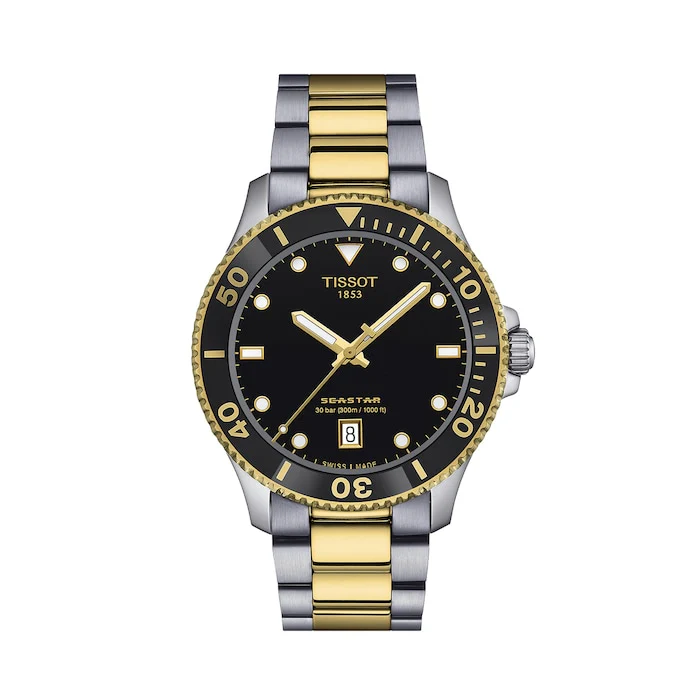 Tissot Sport Quartz 40mm Men’s Watch with Black Material Dial, Stainless Steel Case & Bracelet, 300m Water Resistant / T1204102205100