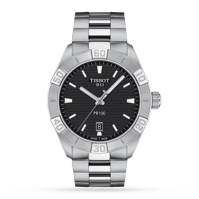 Tissot Sport Quartz 42mm Men’s Watch with Black Material Dial, Stainless Steel Case & Bracelet, 100m Water Resistant / T1016101105100