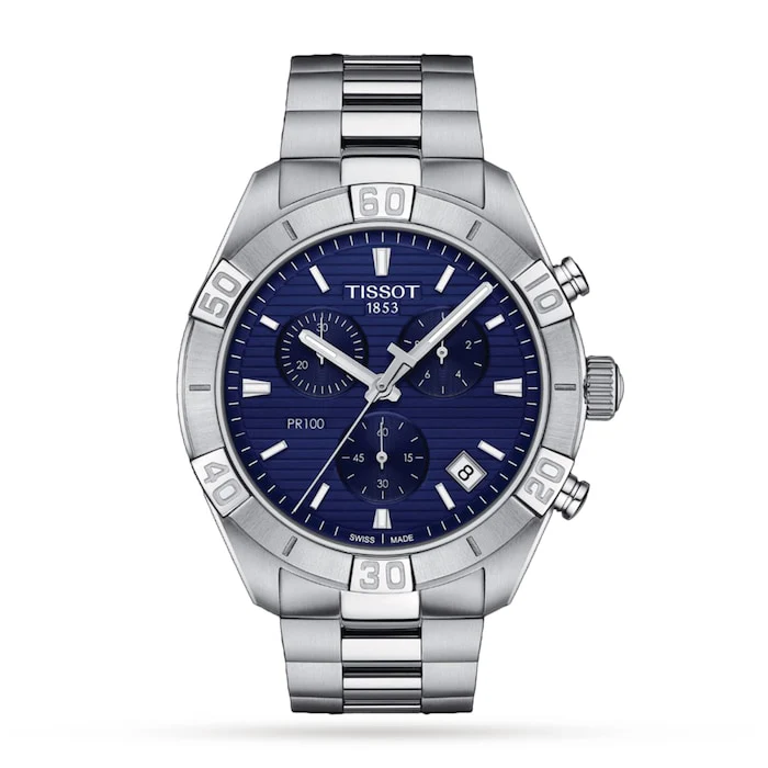 Tissot Sport Quartz 44mm Men’s Watch with Blue Material Dial, Stainless Steel Case & Bracelet, 100m Water Resistant / T1016171104100
