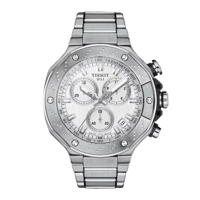 Tissot Sport Quartz 45mm Men’s Watch with Silver Material Dial, Stainless Steel Case & Bracelet, 100m Water Resistant / T1414171103100