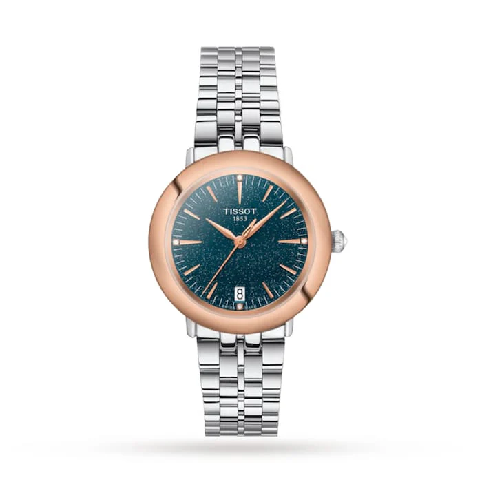 Tissot T-Gold Glendora 18K Gold 33mm Ladies Watch Blue Luxury Watch Swiss Made High Precision Movement  T9292104104600