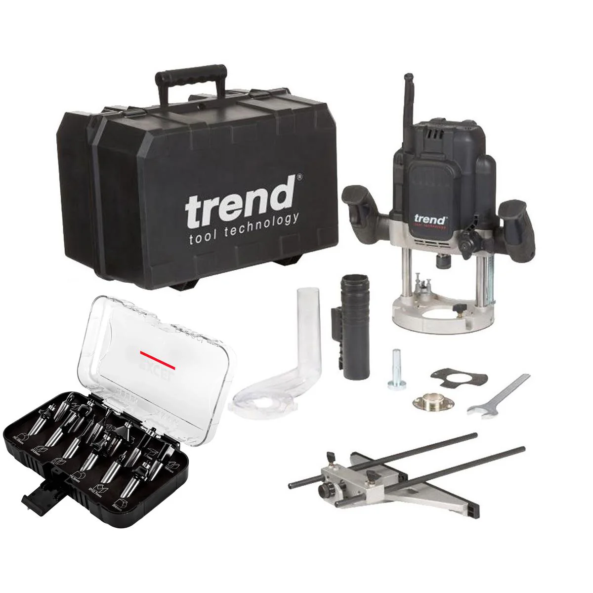 Trend T12EK 1/2" Variable Speed Plunge Router 2300W 240V With 12 Piece Set