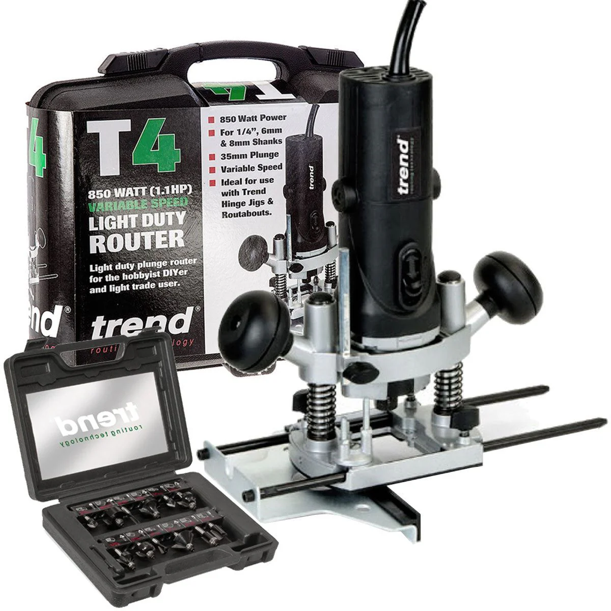 Trend T4ELK 1/4" Variable Speed Router 110V 850W with 12 Piece Cutter Set