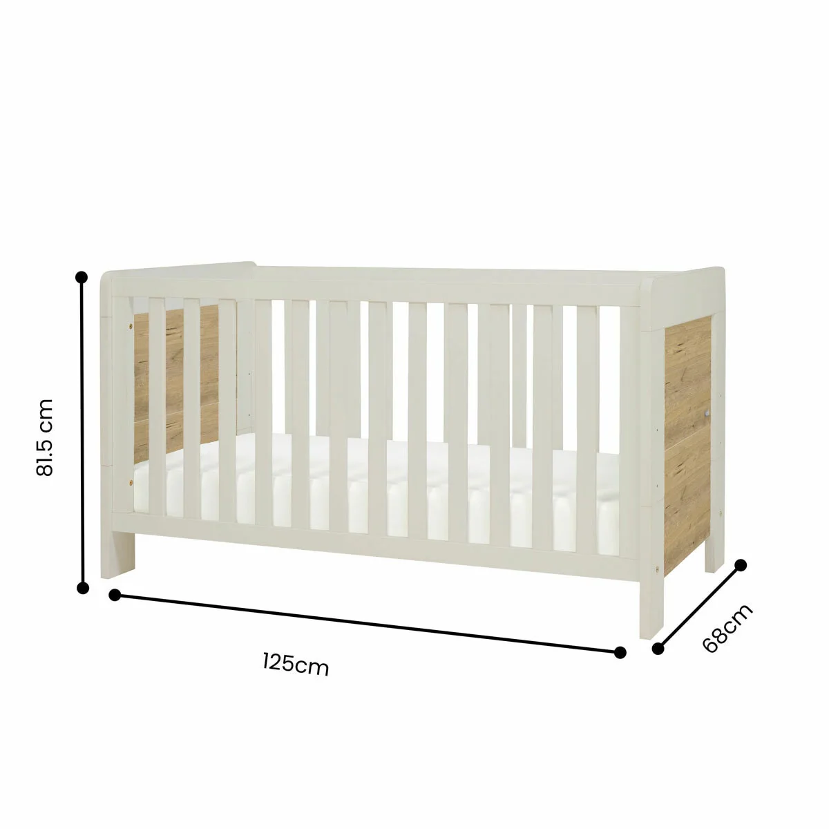 Tutti Bambini Alba Mini Cot Bed with Sprung Mattress, White & Distressed Oak - Image 2