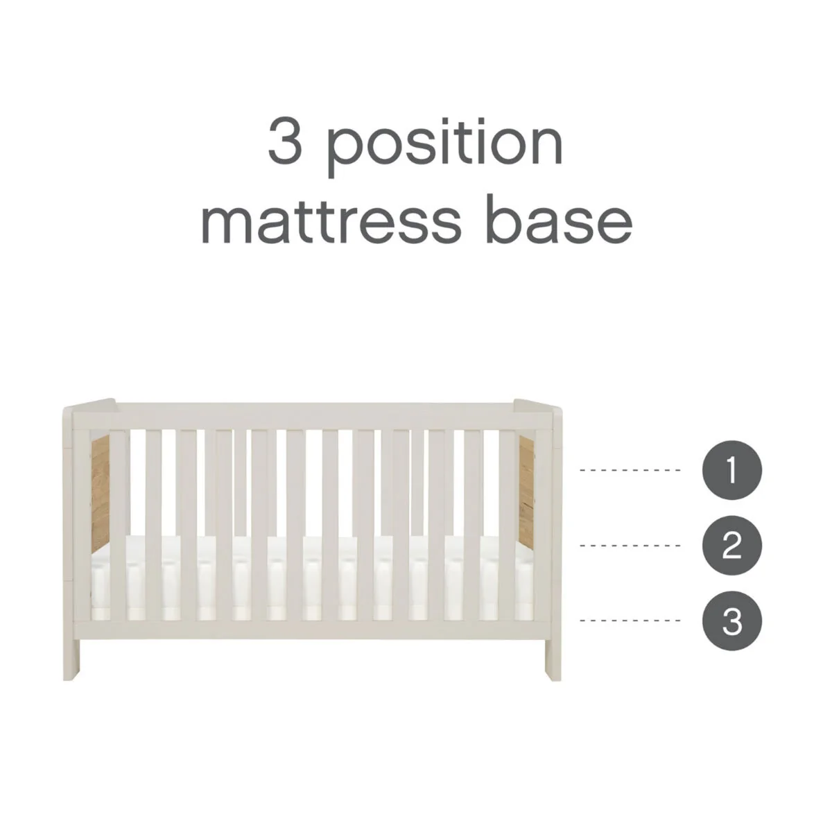 Tutti Bambini Alba Mini Cot Bed with Sprung Mattress, White & Distressed Oak - Image 6