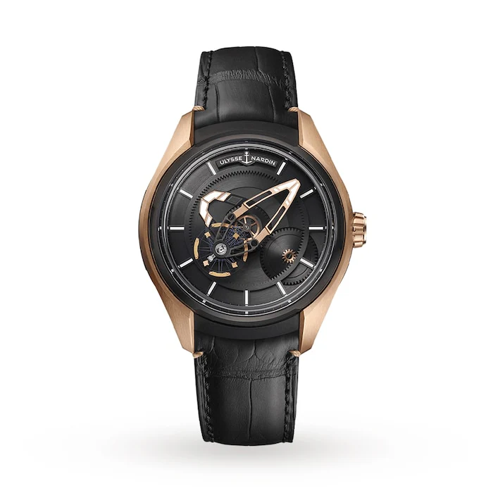 Ulysse Nardin Automatic 43mm Men’s Watch with Black Material Dial, Gold Case, 50m Water Resistant / 2305-270/02