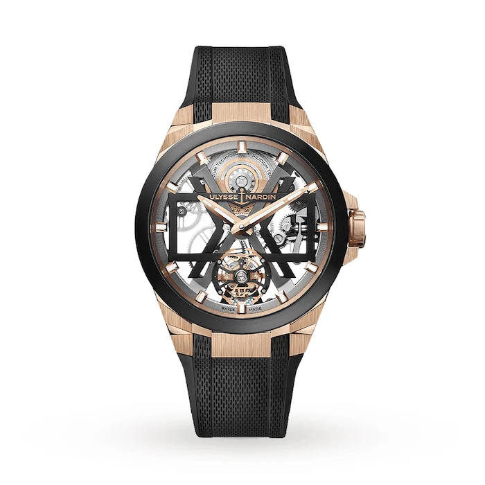 Ulysse Nardin Automatic Men’s Watch with Black Material Dial, Gold Case, 50m Water Resistant / 1725-400-3A/02
