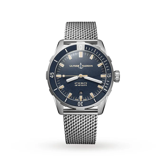 Ulysse Nardin Elegance Automatic 42mm Men’s Watch with Blue Material Dial, Stainless Steel Case & Bracelet, 300m Water Resistant / 8163-175-7MIL/93