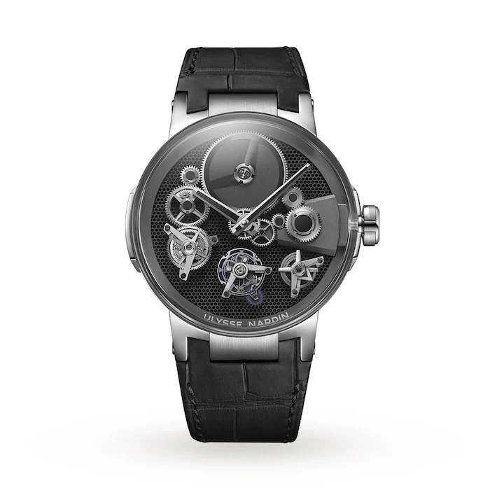 Ulysse Nardin Men’s Watch with Black Material Dial, Gold Case, 30m Water Resistant / 1760-176