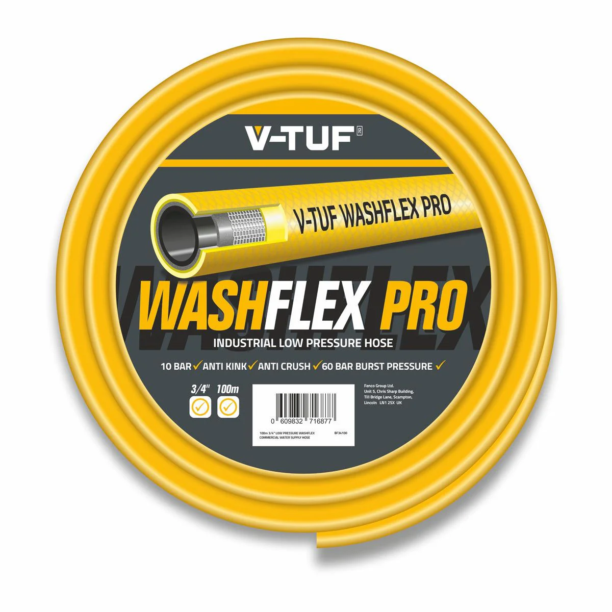 V-TUF BF34100 100m 3/4" Washflex Pro Low-Pressure Water Supply Hose for Reliable Performance