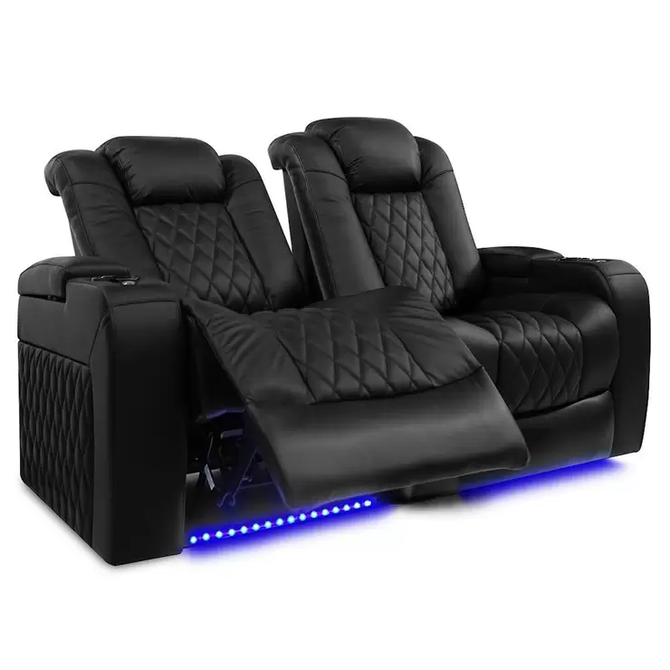 Valencia Tuscany Black Leather Power Reclining Home Theatre Sofa - Image 3