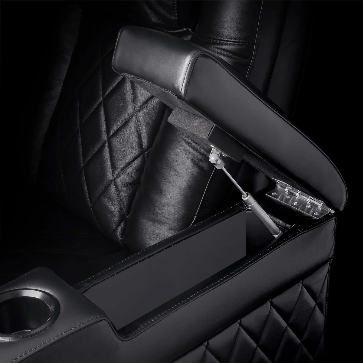 Valencia Tuscany Row of 4 Black Leather Power Reclining Home Theatre Seating with Sofa Centre - Image 7
