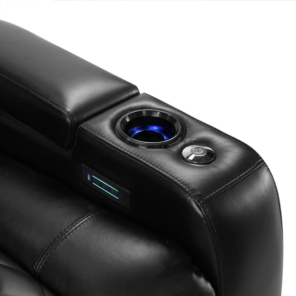 Valencia Tuscany Row of 5 Black Leather Power Reclining Home Theatre Seating - Image 6