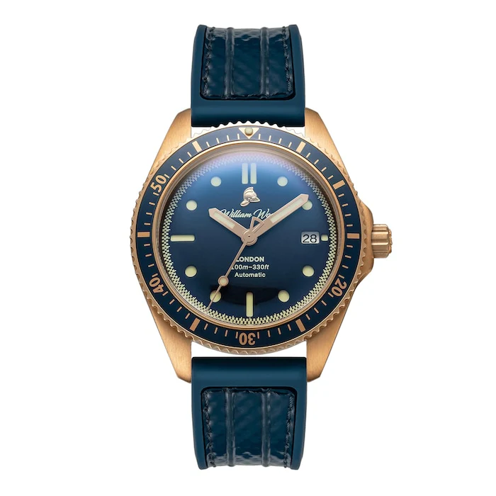 William Wood Watches Automatic 41mm Men’s Watch with Blue Material Dial, Stainless Steel Case, 100m Water Resistant / WWBS01