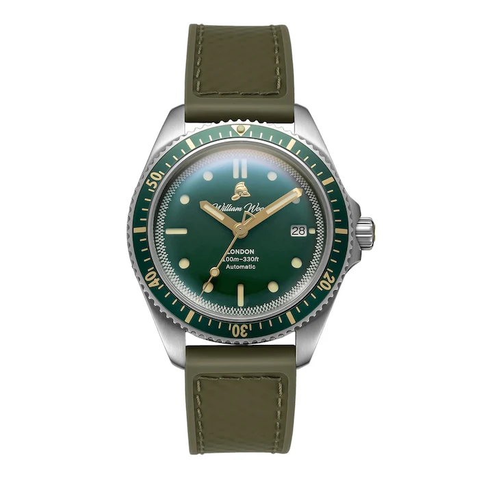 William Wood Watches Automatic 41mm Men’s Watch with Green Material Dial, Stainless Steel Case, 100m Water Resistant / WWVG01