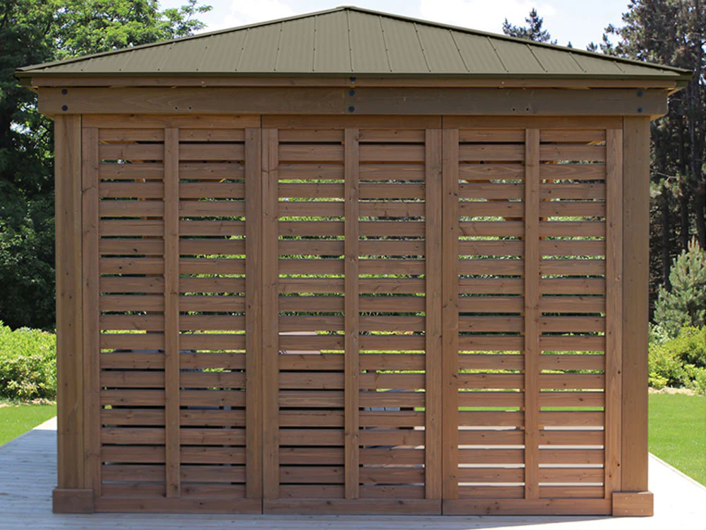 Yardistry 12ft x 12ft (3.7 x 3.7m) Cedar Gazebo with Privacy Wall & Aluminium Roof - Image 8
